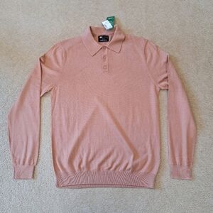 Le 31 | Simons Mens Sweater Polo Salmon Coral Colour Medium Cotton Modal NWT